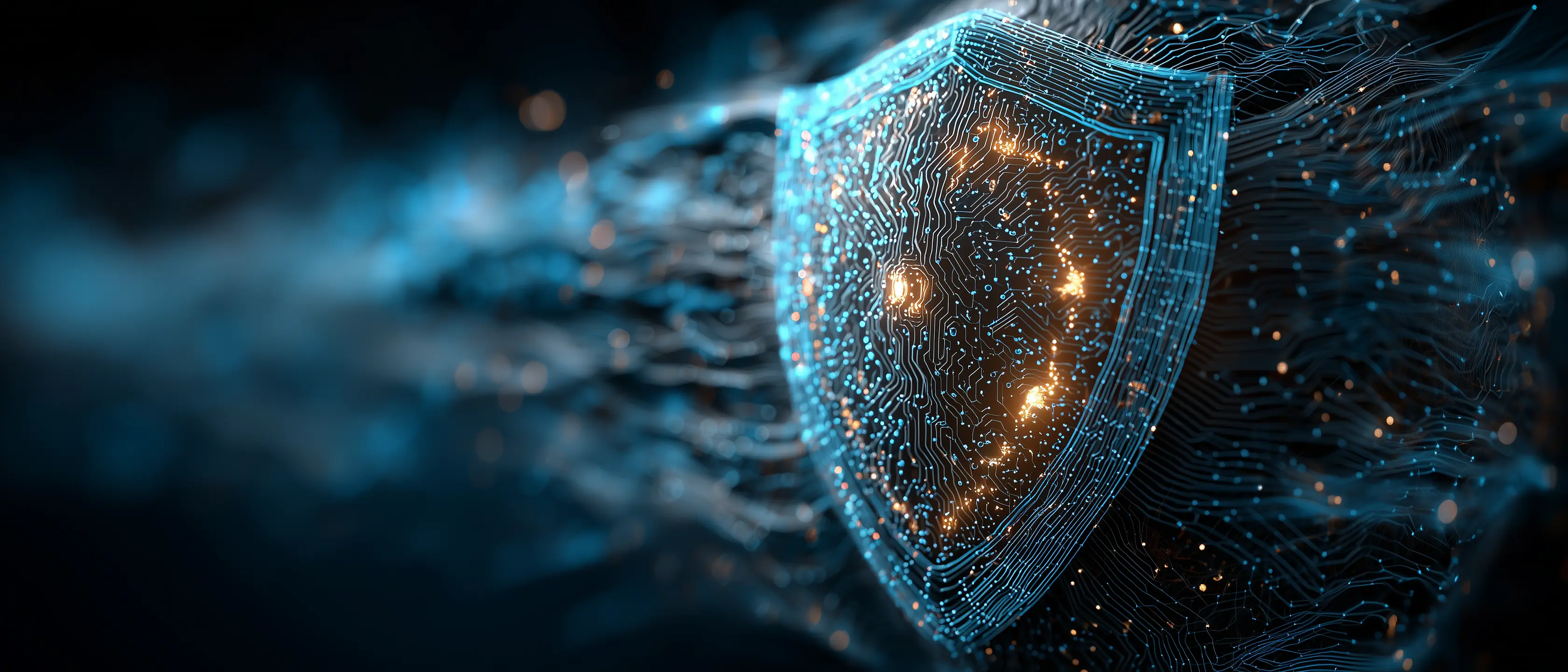 Digital sköld som skyddar datanätverk med AI-säkerhetsteknologi